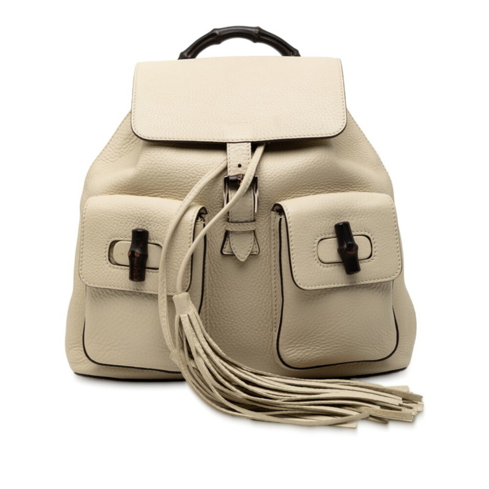 GUCCI Authentic White Leather Bamboo Backpack - Picture 1 of 7